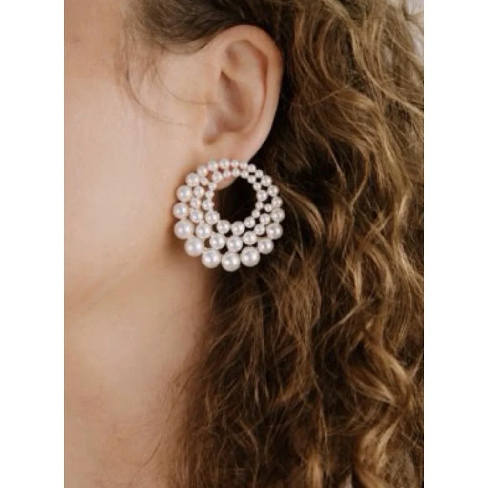 Ettika Blushing Pearl Earrings Round Circular Shape- 18k Gold Plated (BRAND NEW)